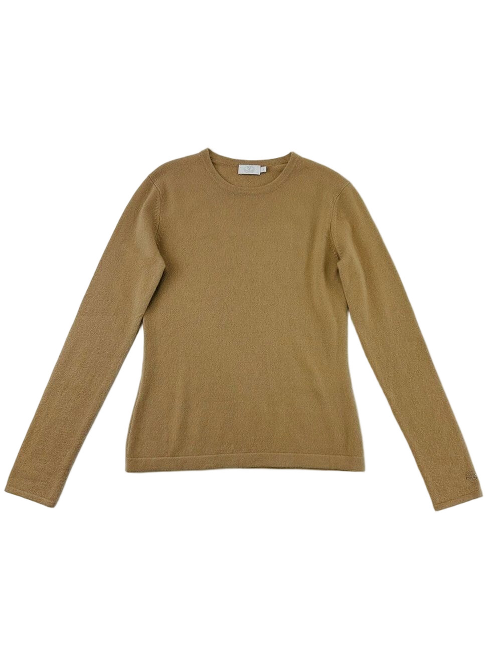 Cashmere camel womens sweater Small fine lightweight knit crew neck Neutral